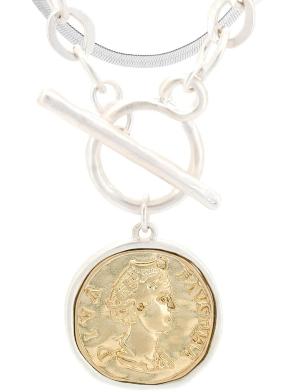 Chunky Gold Coin Necklace for Women, 18K Gold Plated, Statement Toggle Chain